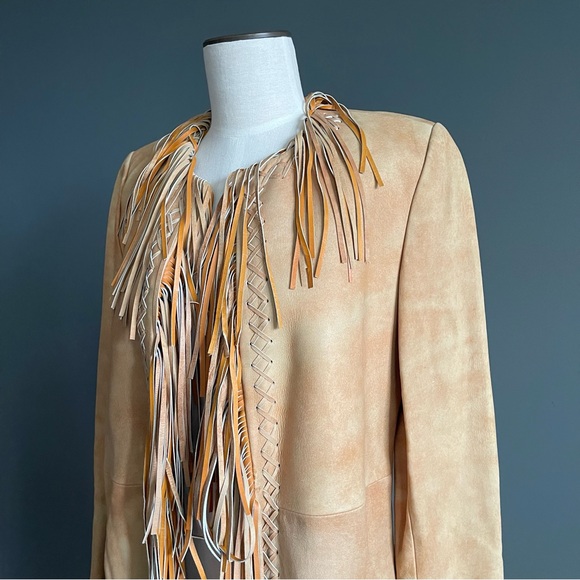 Vericci Tan Suede Fringe Leather Coat • Western Boho Festival Jacket (S) - Picture 2 of 15